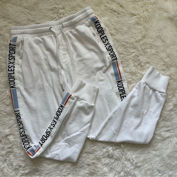 The Kooples Sweatpants Kooples x Sport Ecru Joggers Stretch Waist Logo Trim 2 - Picture 2 of 11